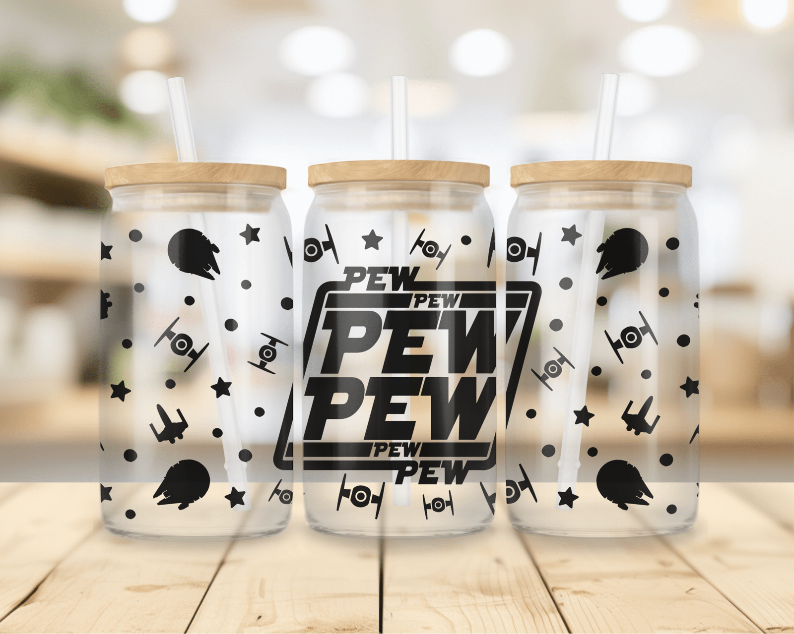 כוס זכוכית עם קשית